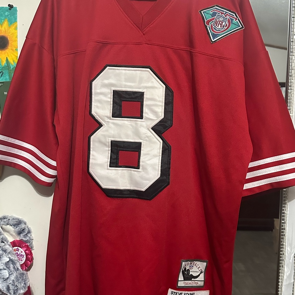 Mitchell & Ness Red Crewneck Tee with White Label